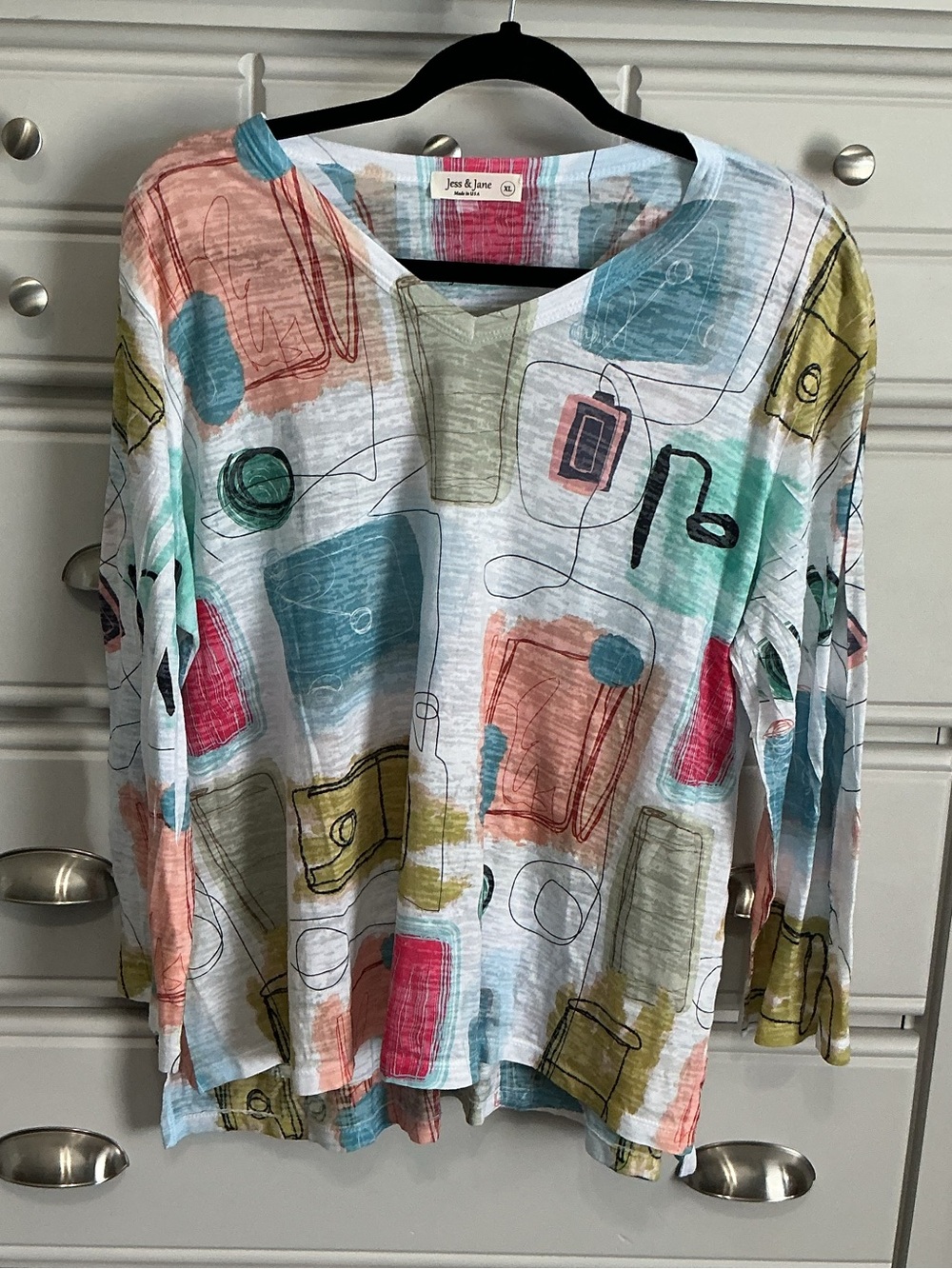 JESS & JANE Abstract Hi Low Burn Out Lightweight Sheer Long Sleeve Top XL